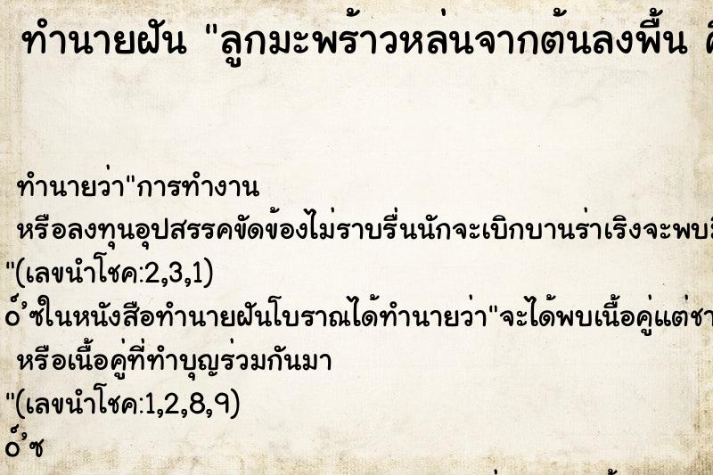 ทำนายฝันลูกมะพร้าวหล่นจากต้นลงพื้นคืนอาทิตย์ ทำนายฝันทำนายฝันลูกมะพร้าวหล่นจากต้นลงพื้นคืนอาทิตย์